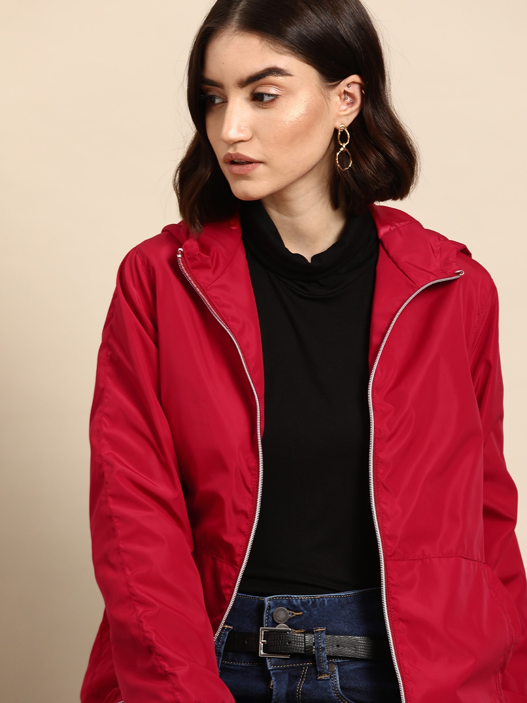 

all about you Women Red Solid Hooded Tailored Jacket