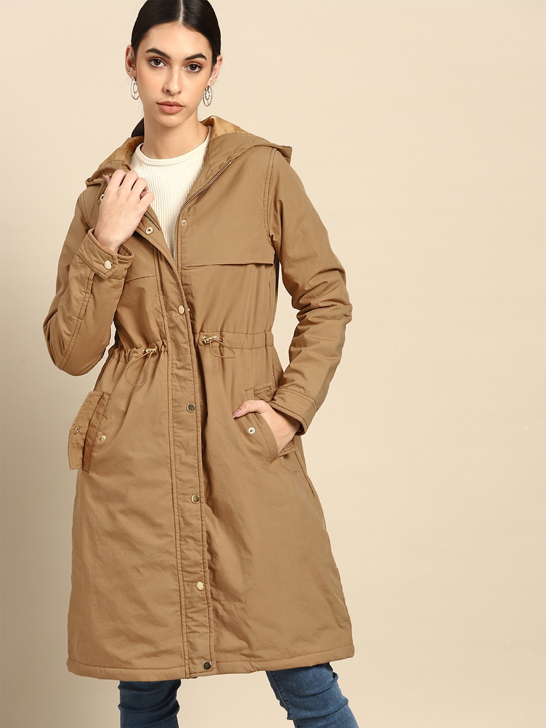 

all about you Women Brown Longline Hooded Padded Jacket