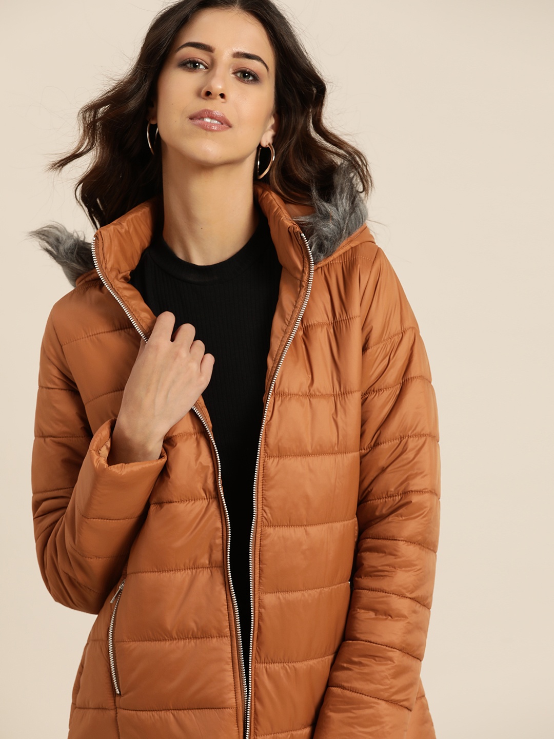 

all about you Women Mustard Brown Solid Padded Jacket