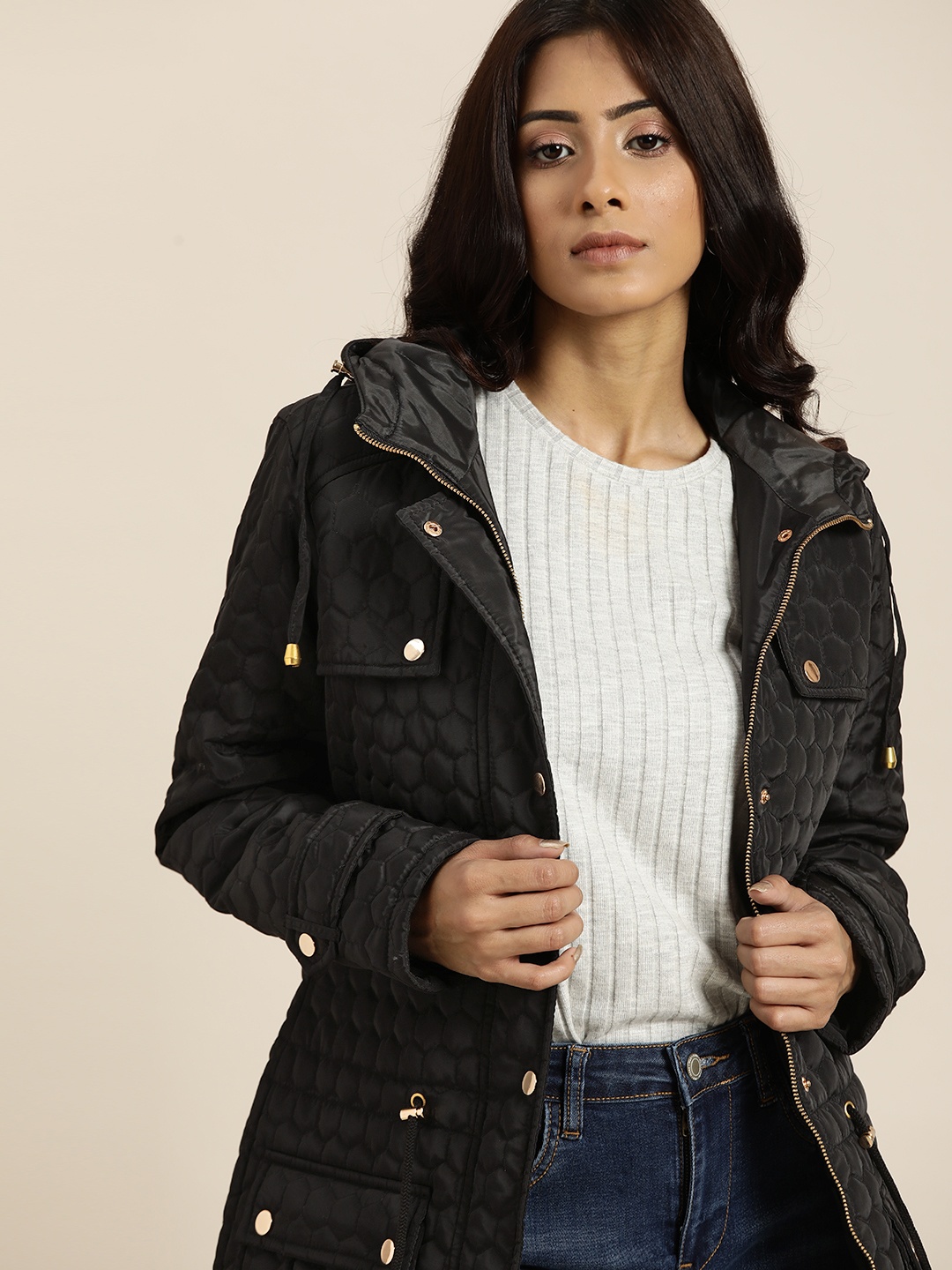

all about you Women Black Geometric Quilted Jacket