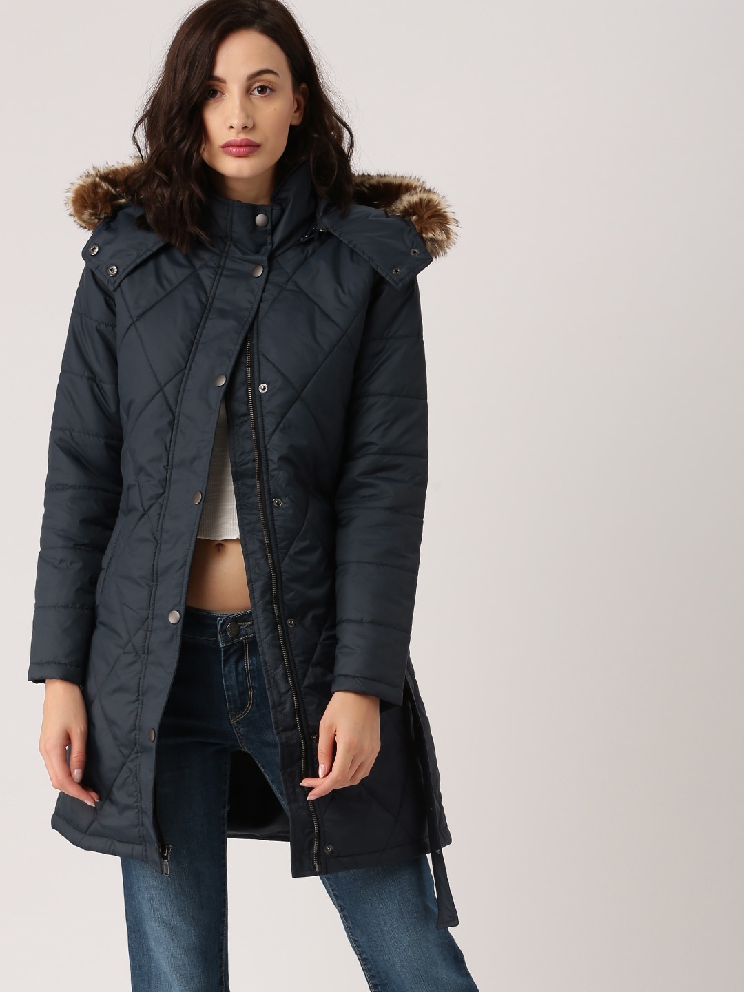 

all about you Women Navy Blue Parka Jacket & Belt