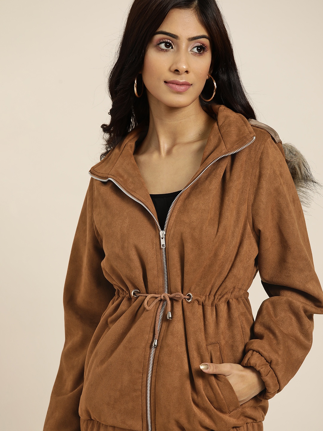 

all about you Women Brown Solid Hooded Parka Jacket