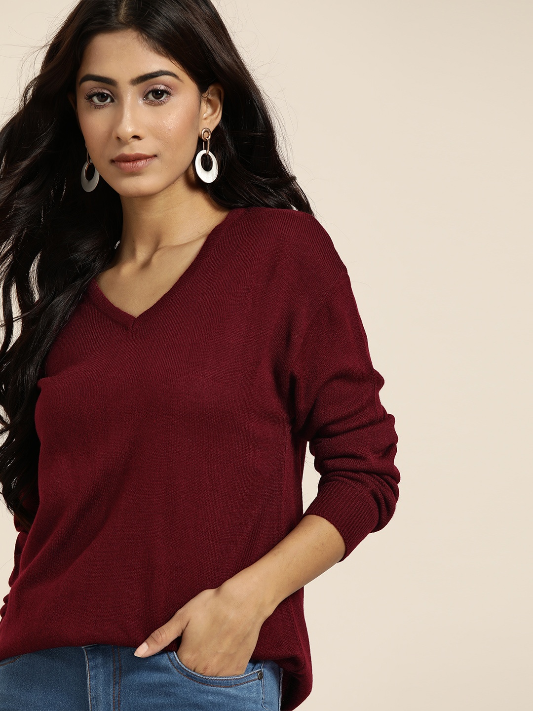 

all about you Women Maroon Solid Pullover