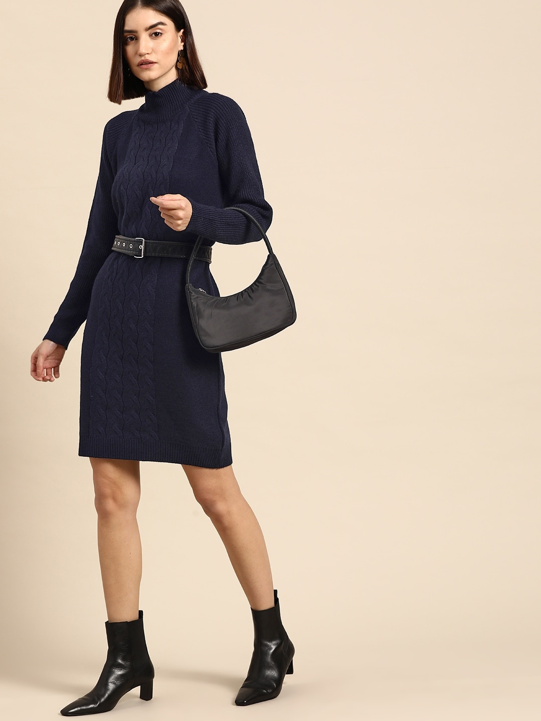 

all about you Navy Blue Cable Knit Jumper Dress