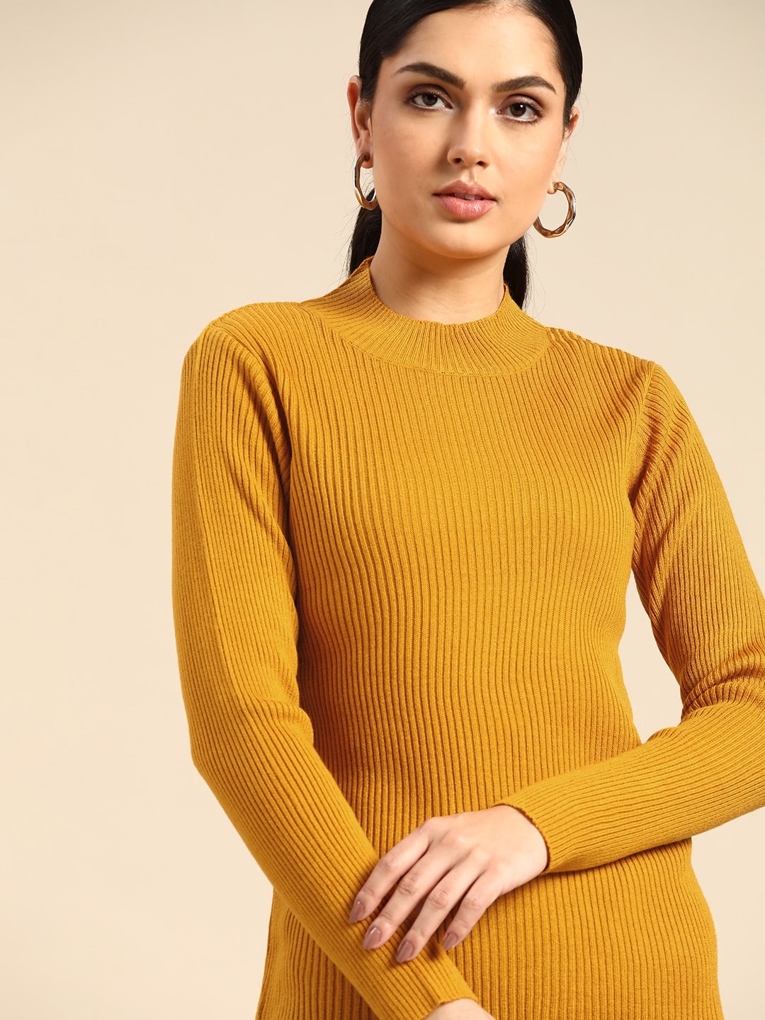 

all about you Women Mustard Yellow Ribbed Pullover