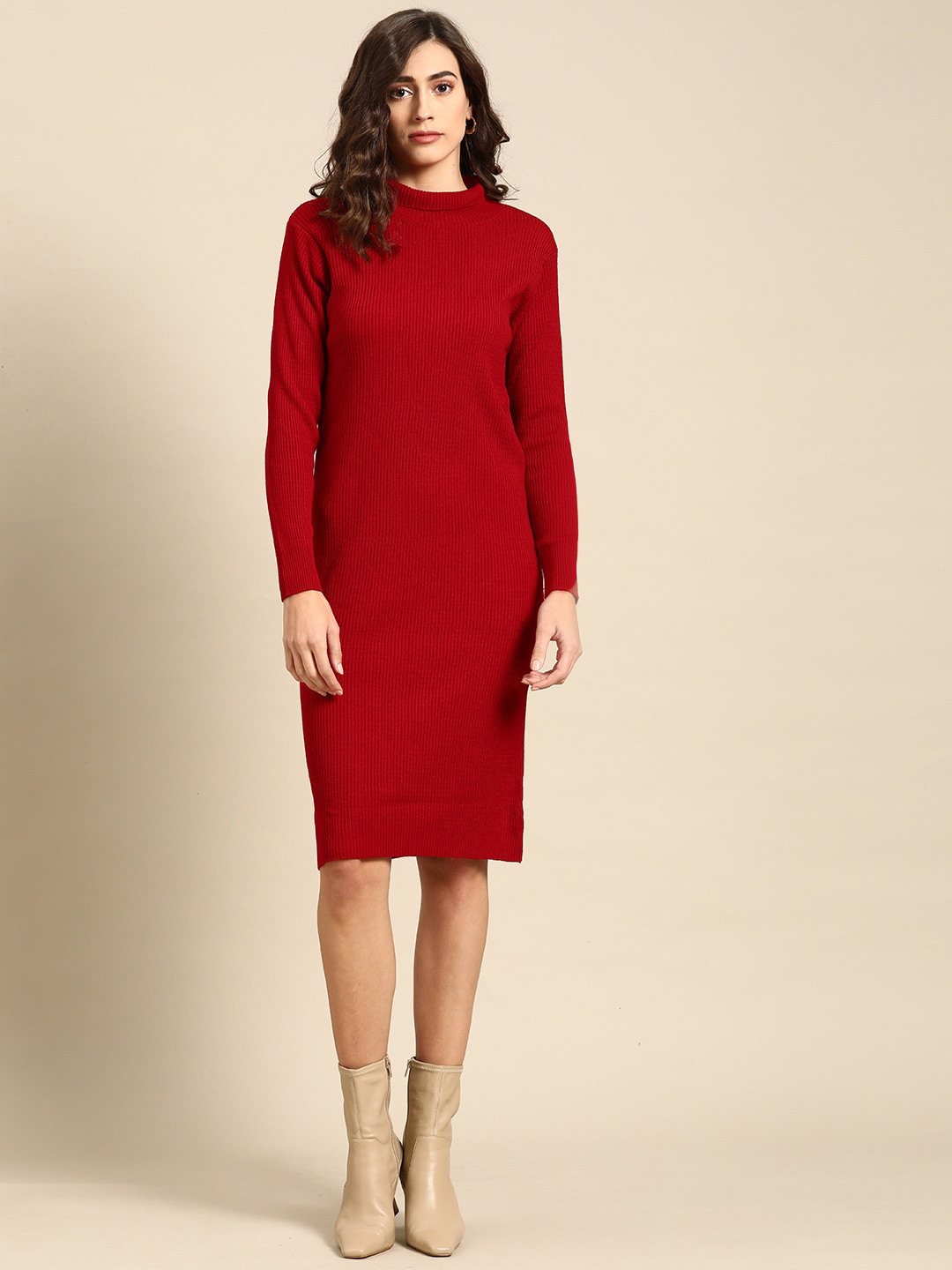 

all about you Red Ribbed Jumper Dress