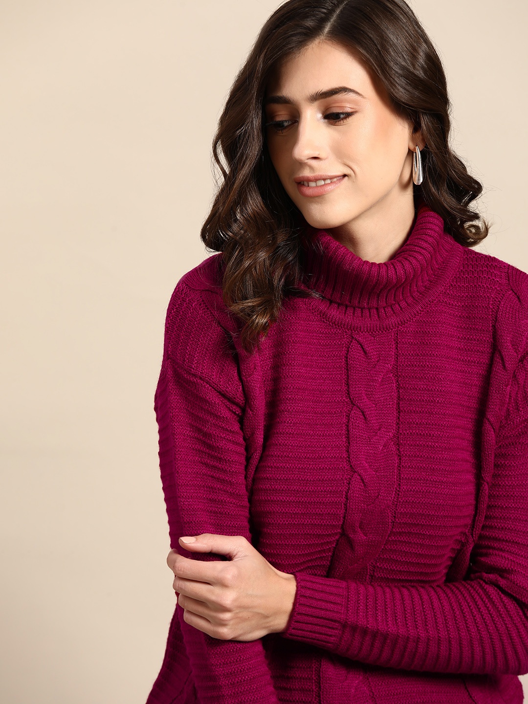 

all about you Women Maroon Cable Knit Pullover