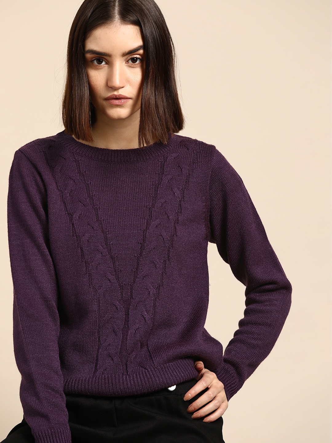 

all about you Women Purple Cable Knit Pullover