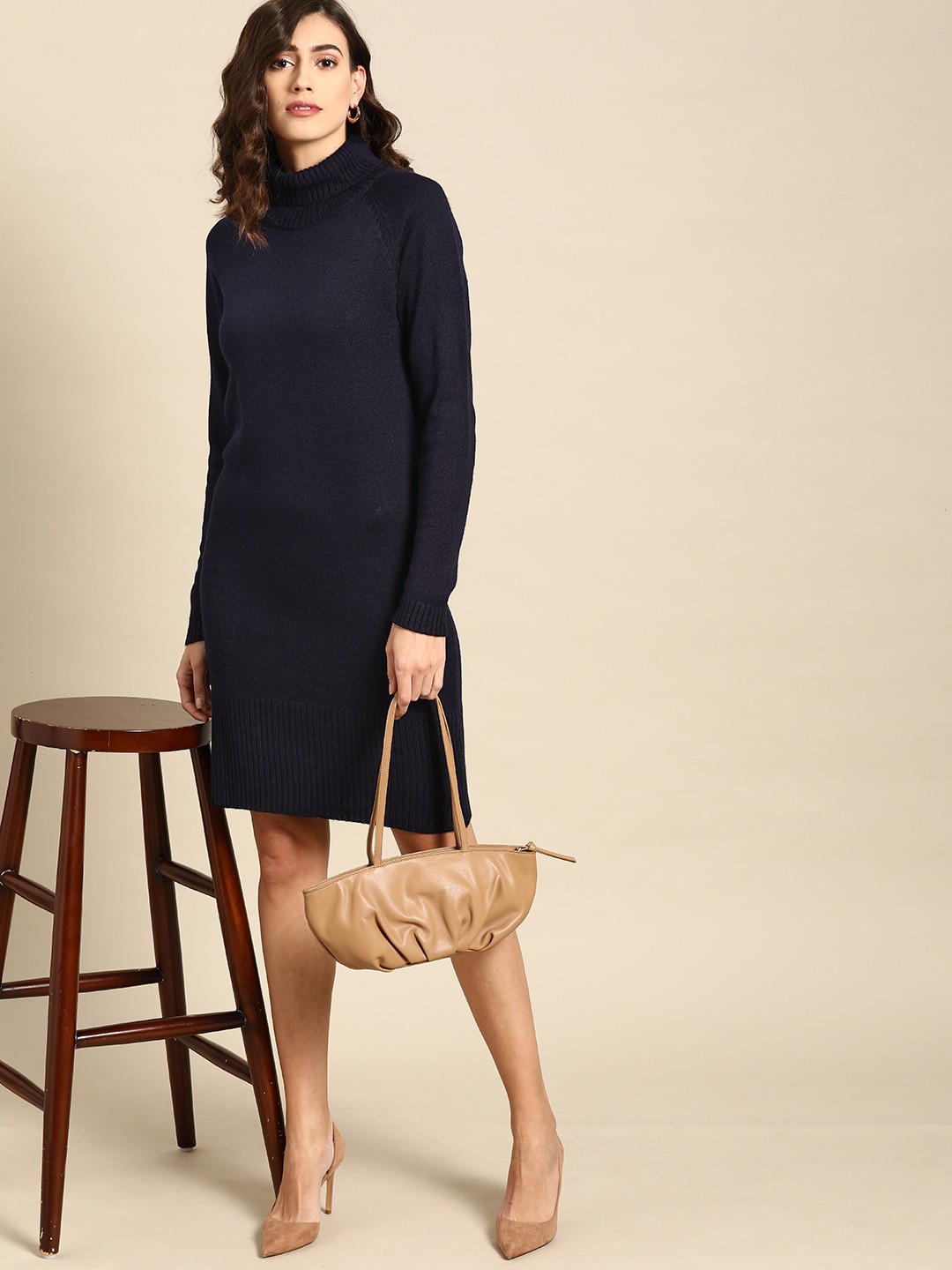 

all about you Navy Blue Ribbed Jumper Dress