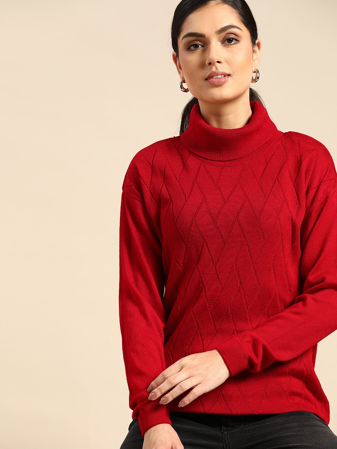 

all about you Women Red Self-Design Pullover