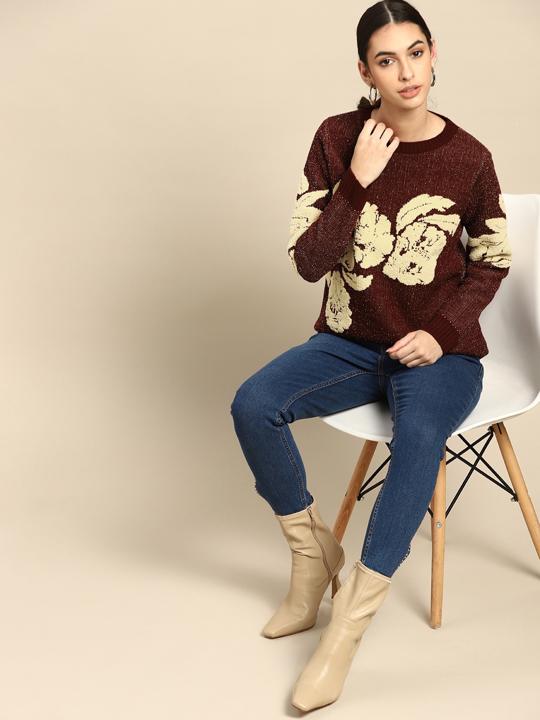 

all about you Women Maroon & Beige Floral Pullover