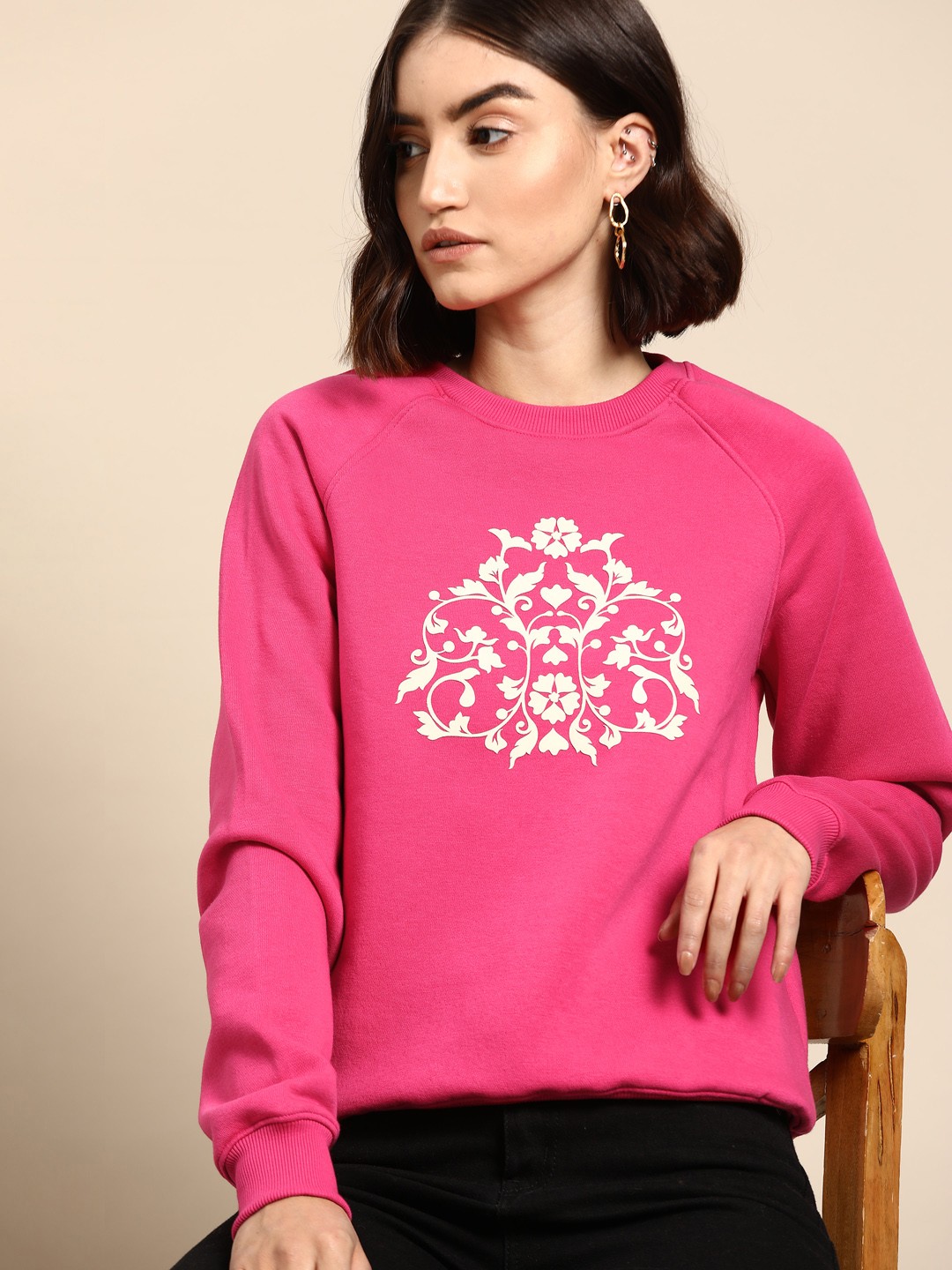 

all about you Women Pink & White Floral Print Sweatshirt