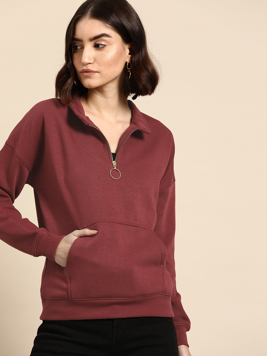 

all about you Women Solid Maroon Sweatshirt