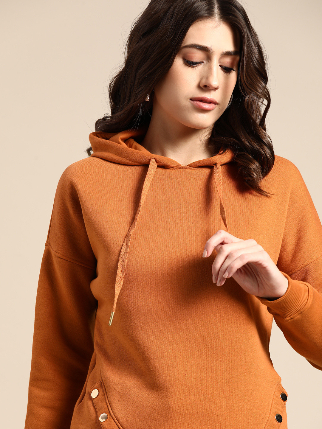 

all about you Women Rust Brown Hooded Sweatshirt