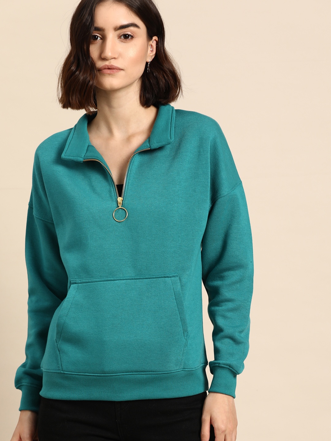 

all about you Women Teal Green Solid Sweatshirt