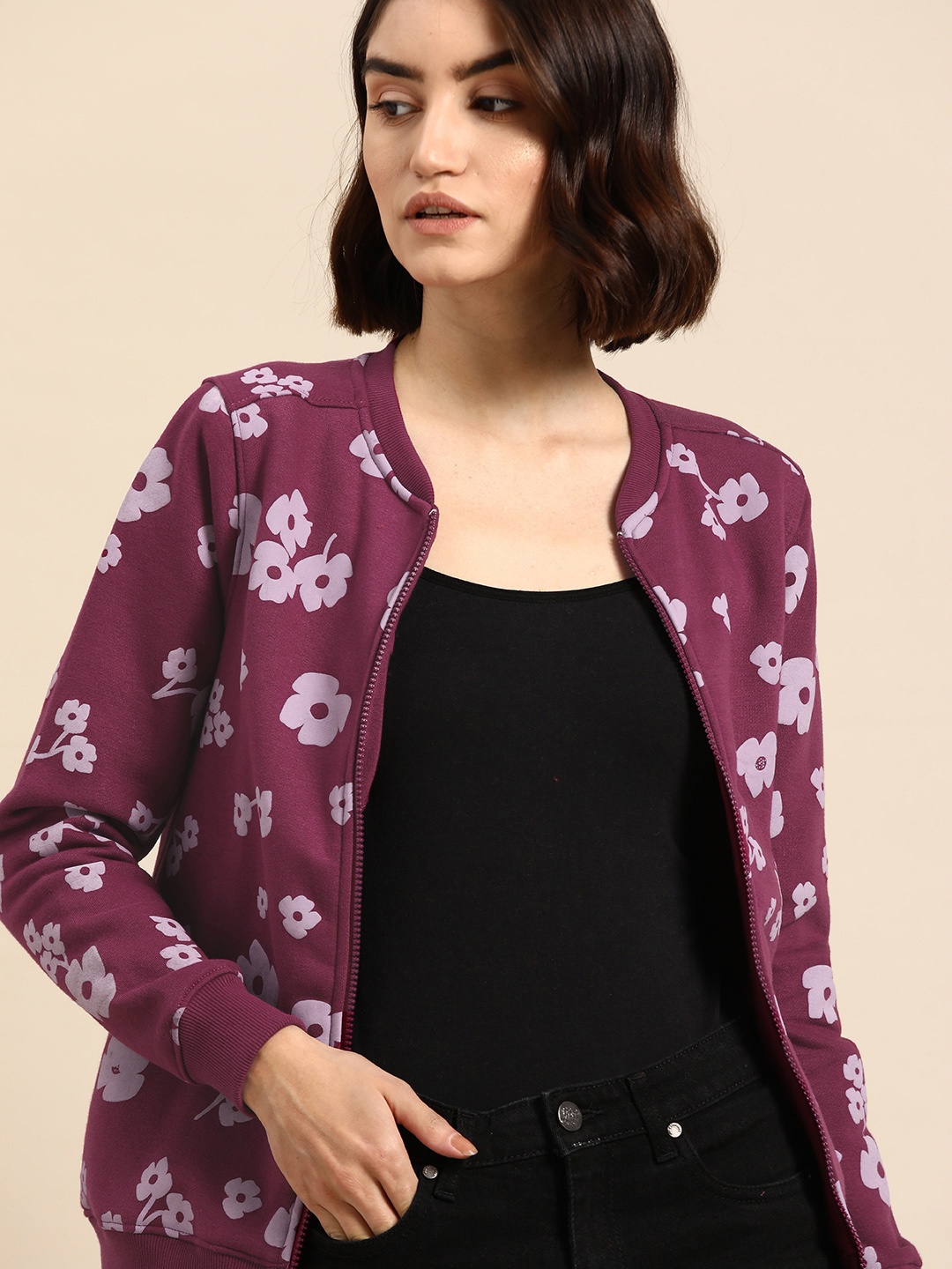 

all about you Women Purple Floral Print Sweatshirt