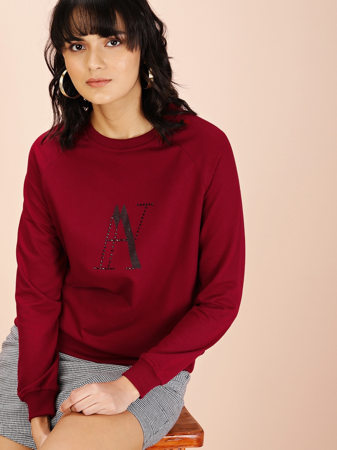 

all about you Women Maroon Printed Sweatshirt