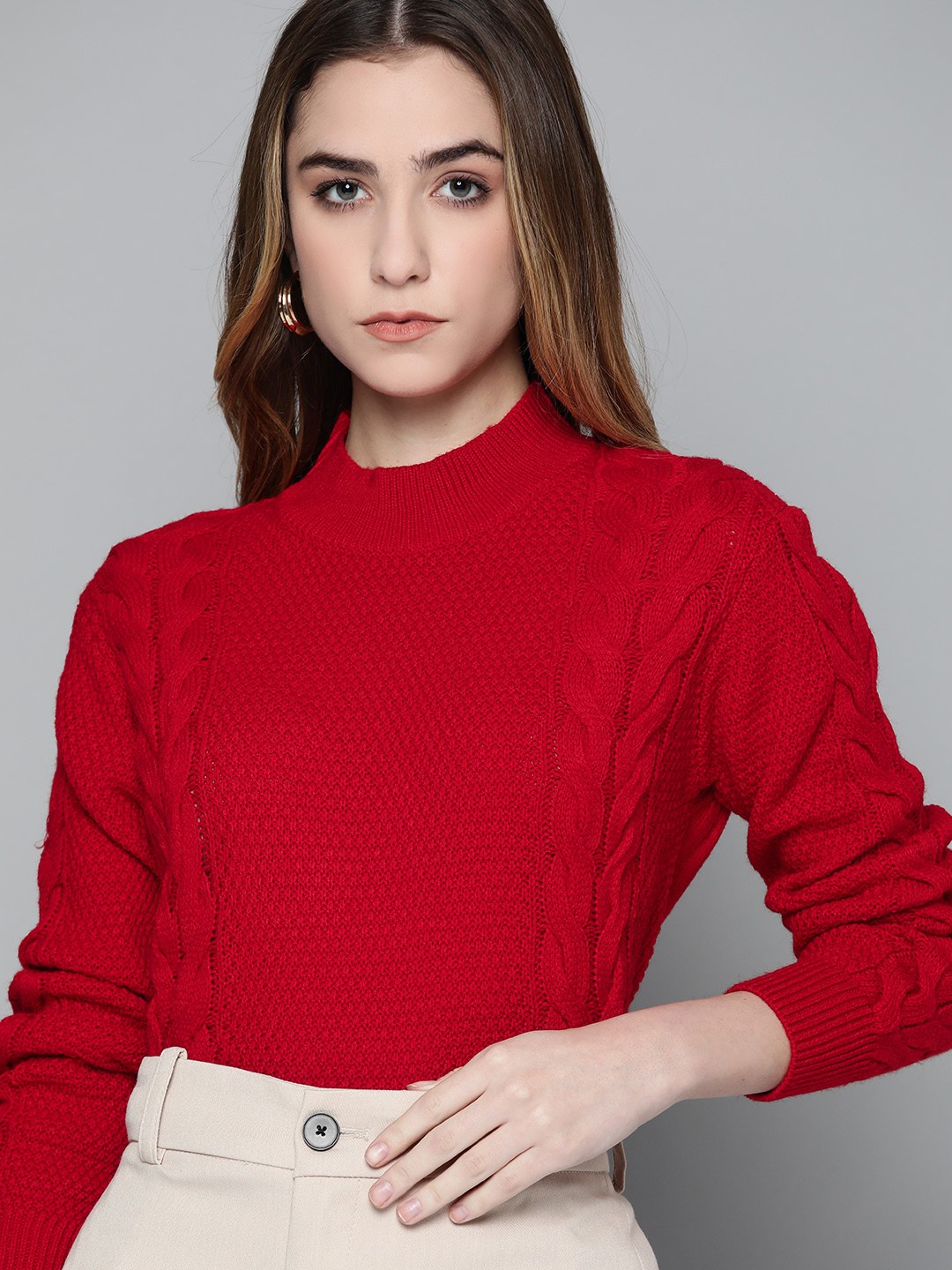 

Chemistry Women Red Cable Knit Pullover