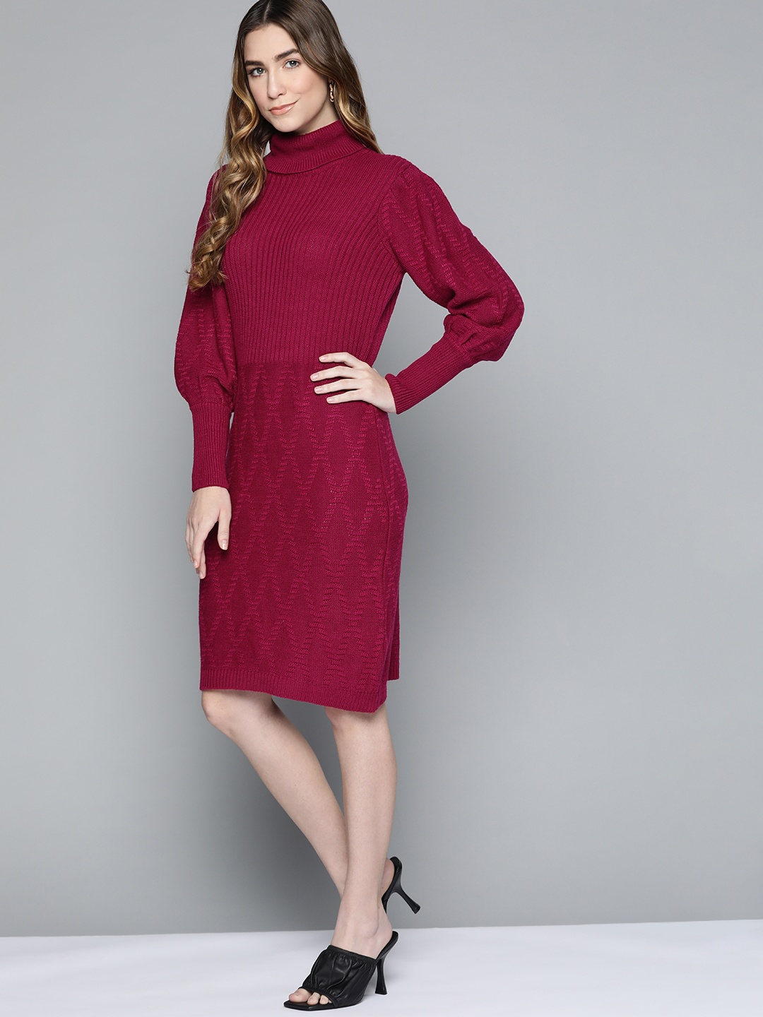 

Chemistry Magenta Self-Design Jumper Dress