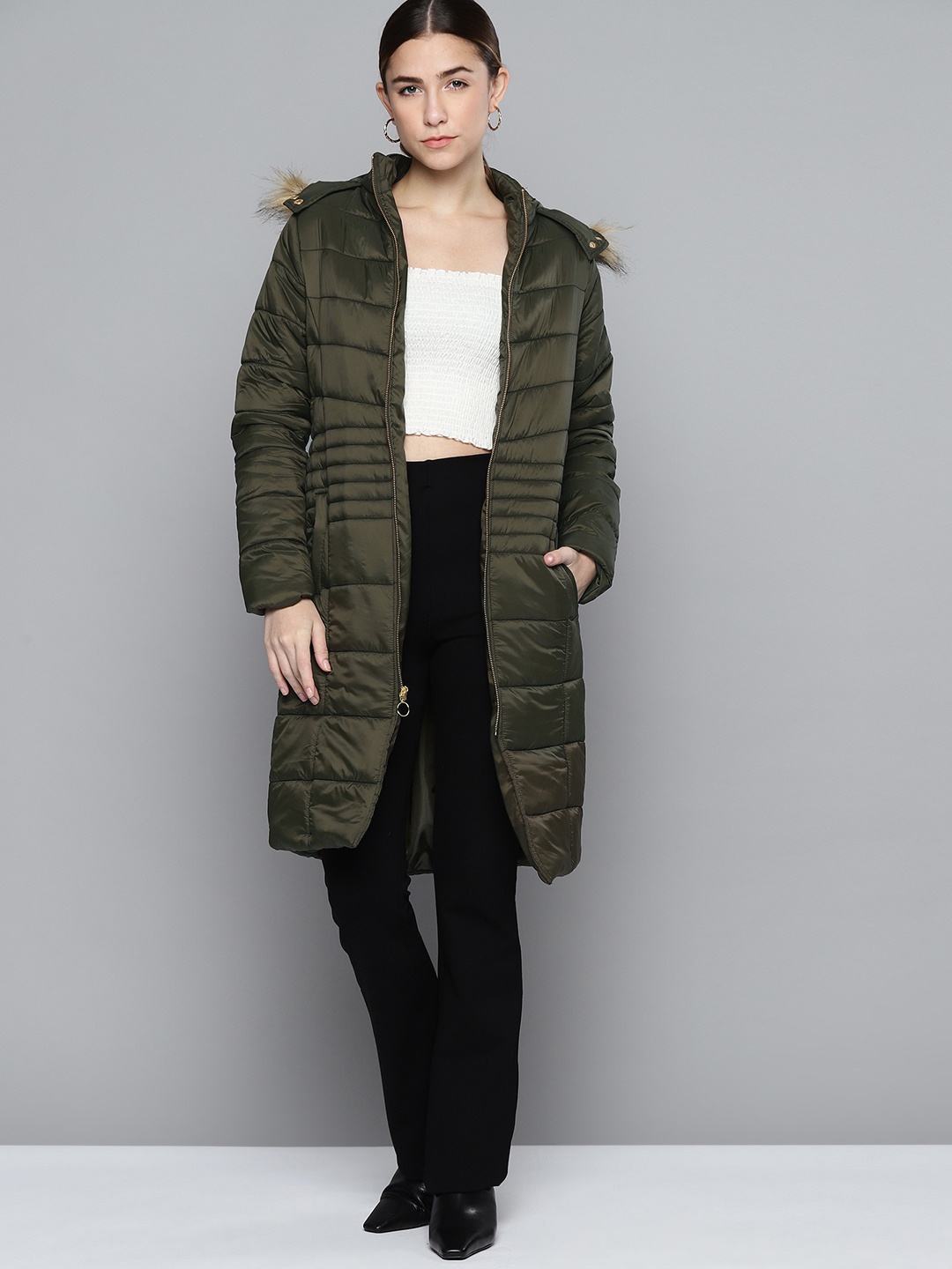 

Chemistry Women Olive Green Parka Jacket
