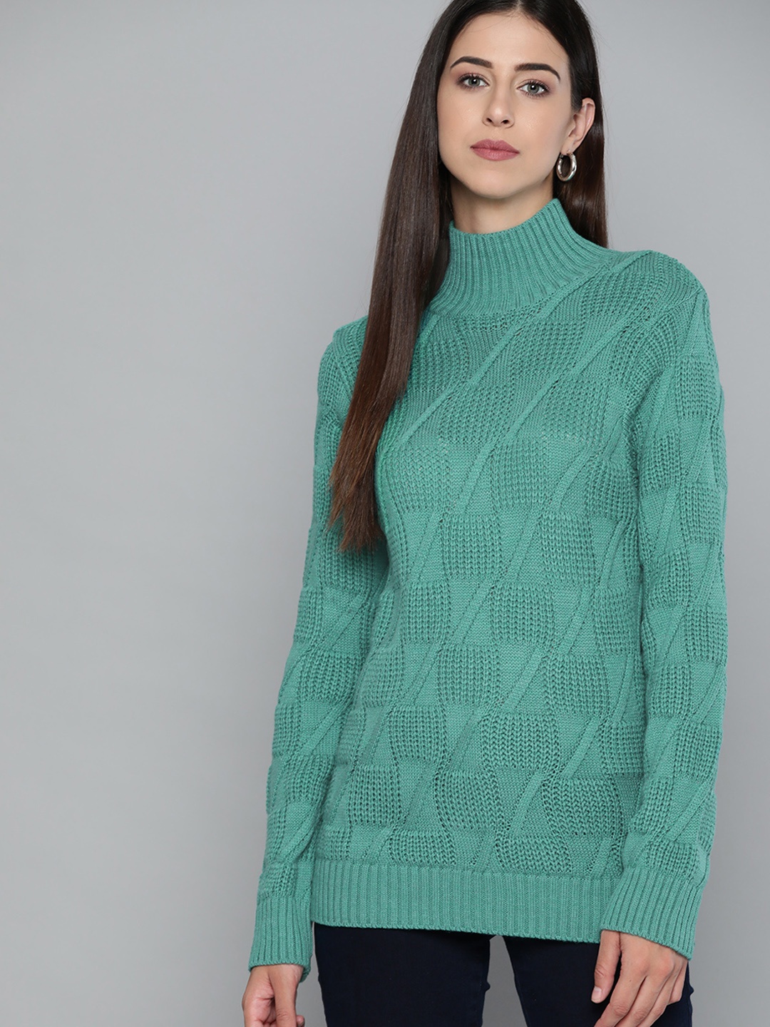 

Chemistry Women Sea Green Self-Design Pullover