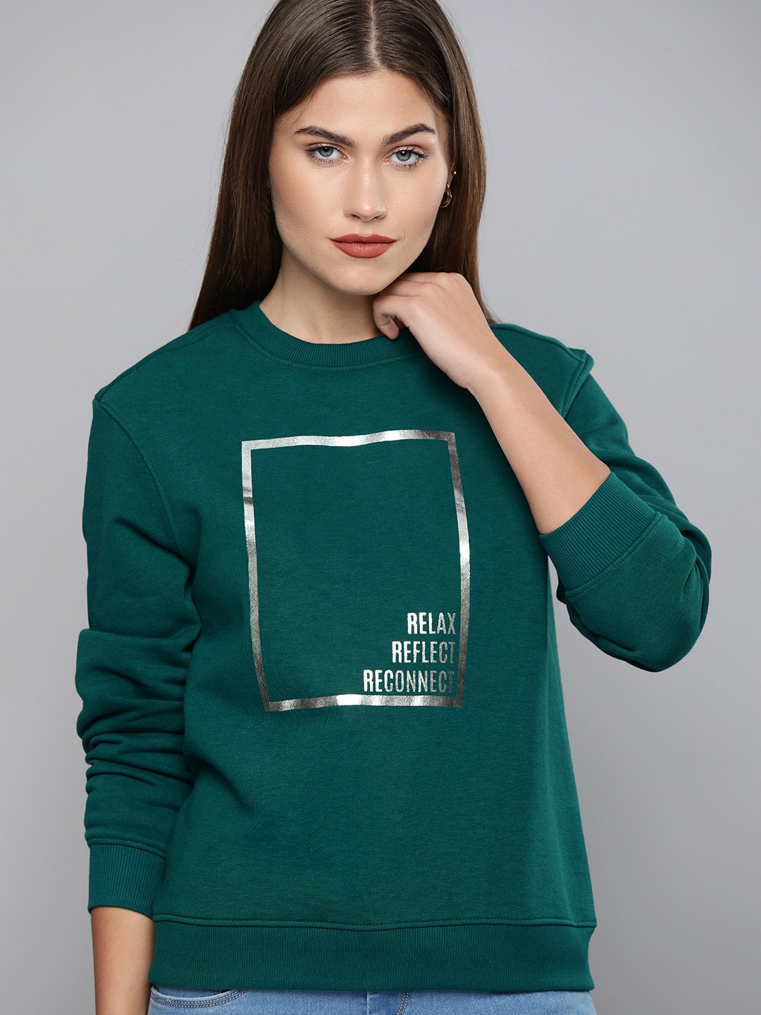 

Chemistry Women Teal Green Typography Printed Pullover