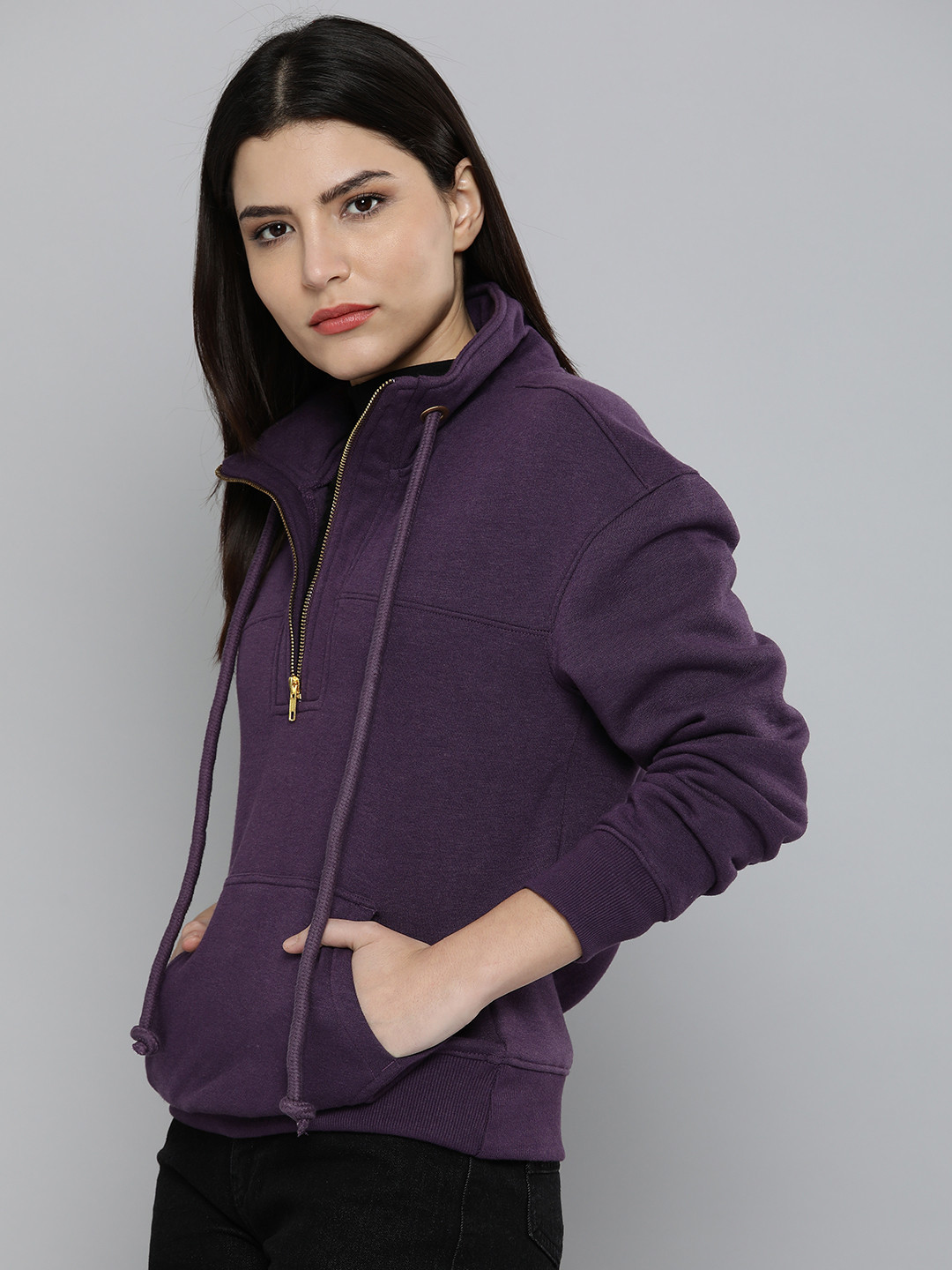 

Chemistry Women Purple Cotton Sweatshirt with Zipper Detail