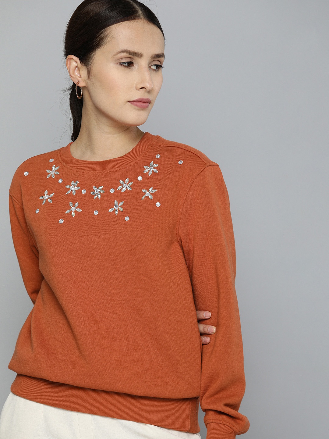 

Chemistry Women Brown Embellished Sweatshirt