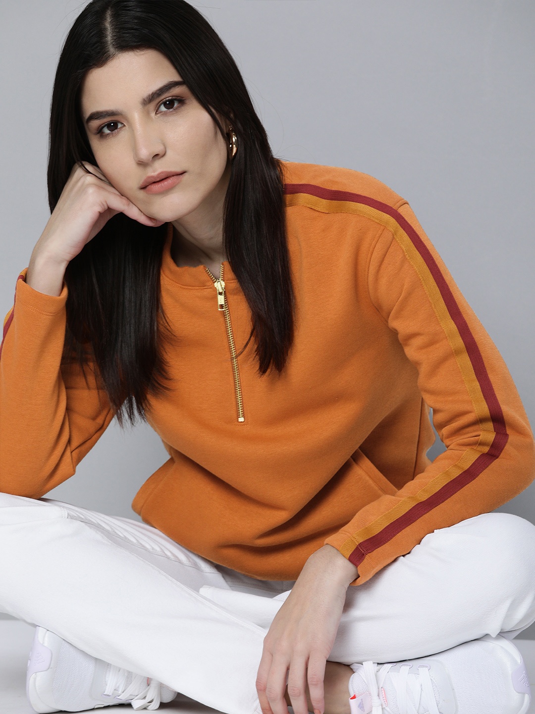

Chemistry Women Rust Orange Side Striped Sweatshirt