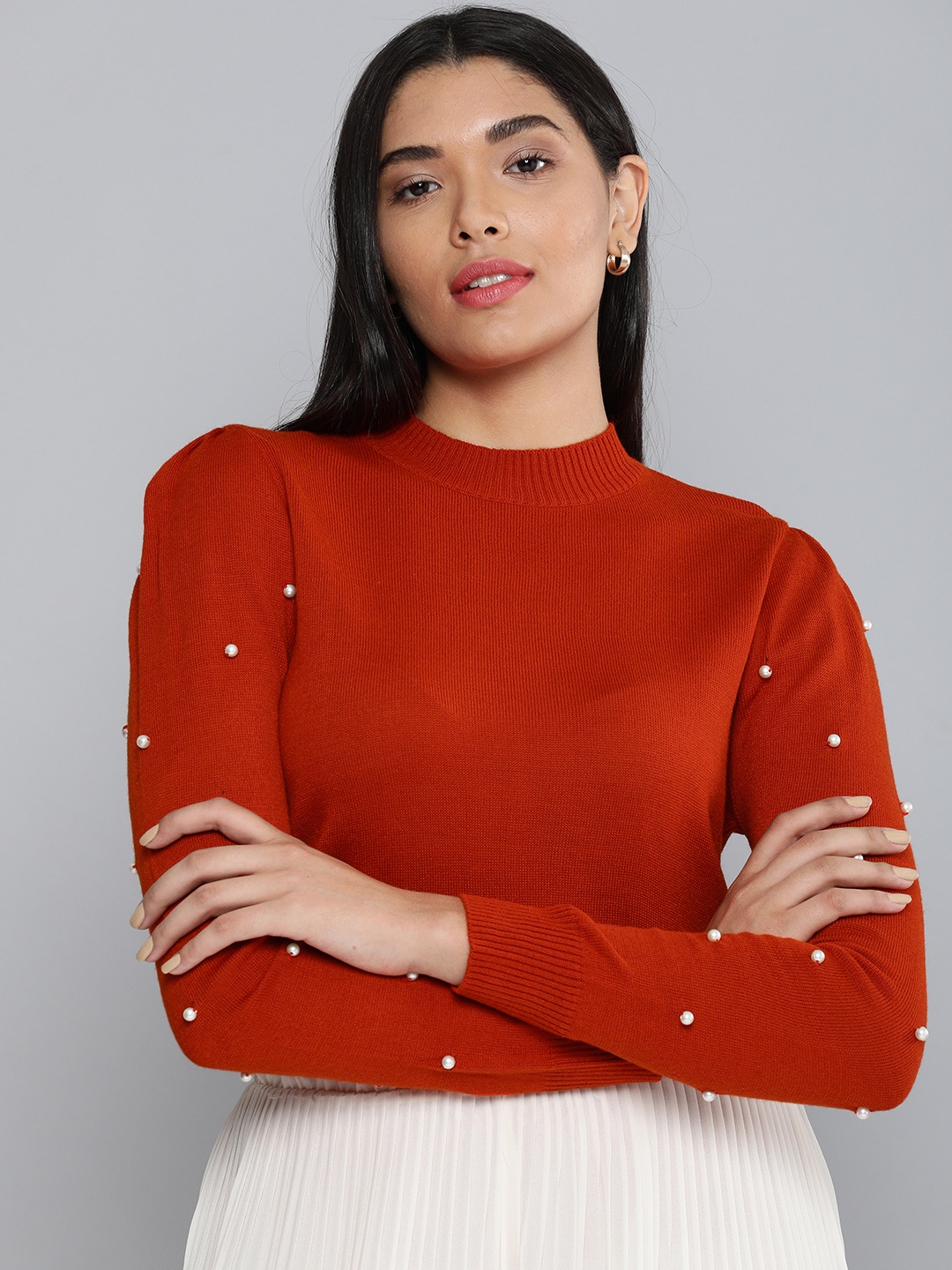 

Chemistry Women Orange Pullover with Embellished Detail
