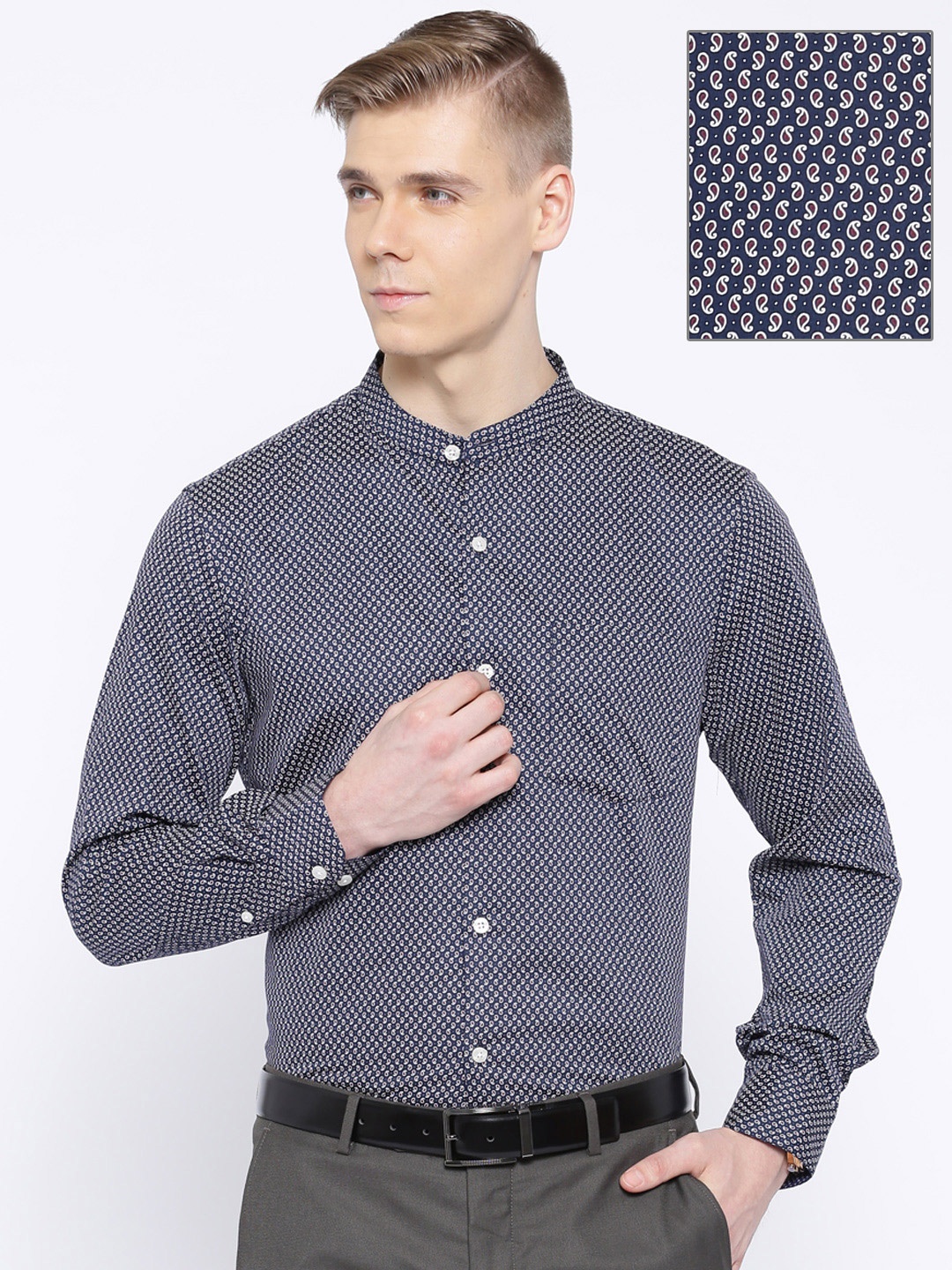 

Arrow Navy Printed Slim Fit Formal Shirt, Navy blue