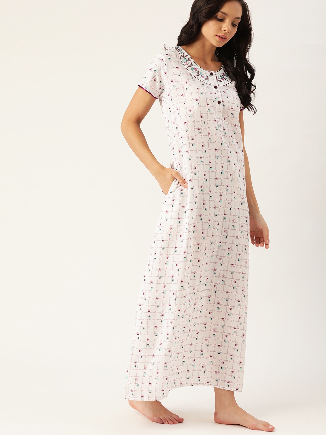 

ETC White & Purple Printed Maxi Nightdress