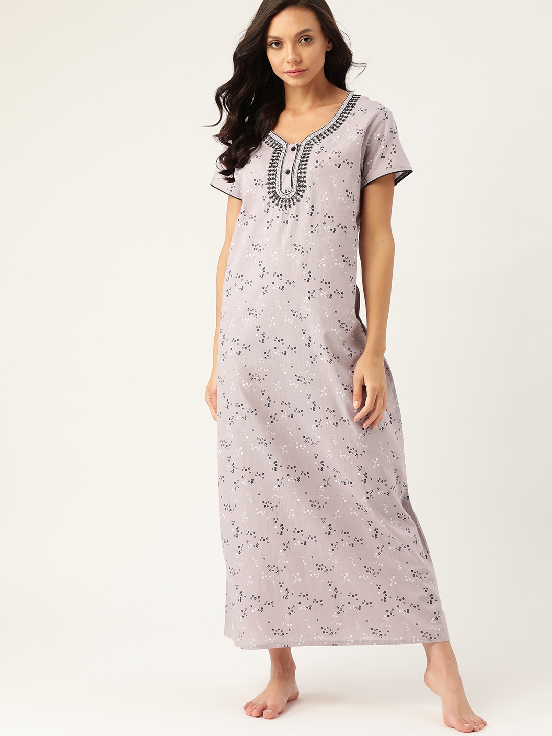 

ETC Grey & Navy Blue Printed Maxi Nightdress