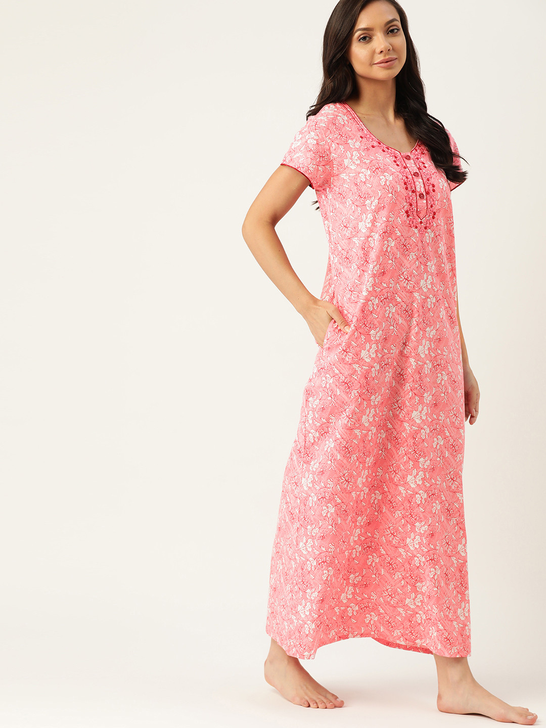 

ETC Pink Printed Cotton Maxi Nightdress