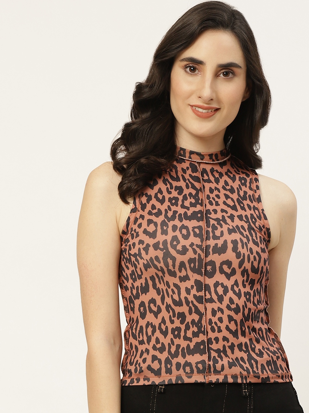 

Trendyol Brown Black Leopard Print Regular Top
