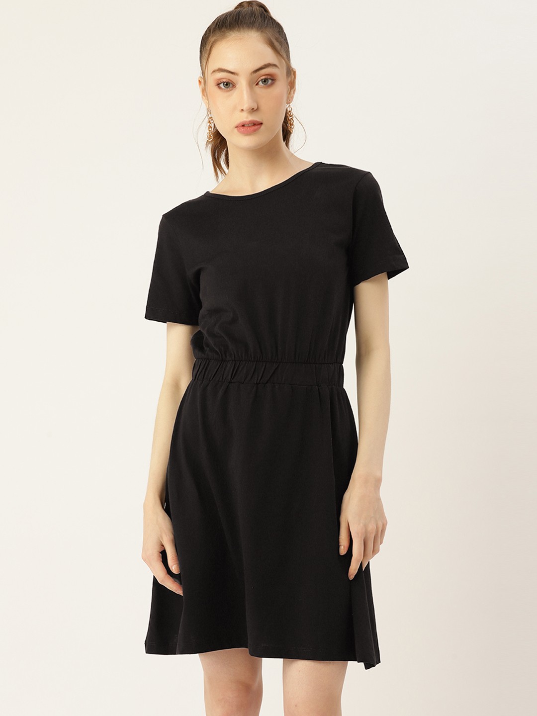 

Trendyol Black Cotton Solid Cut-Out Back A-Line Dress