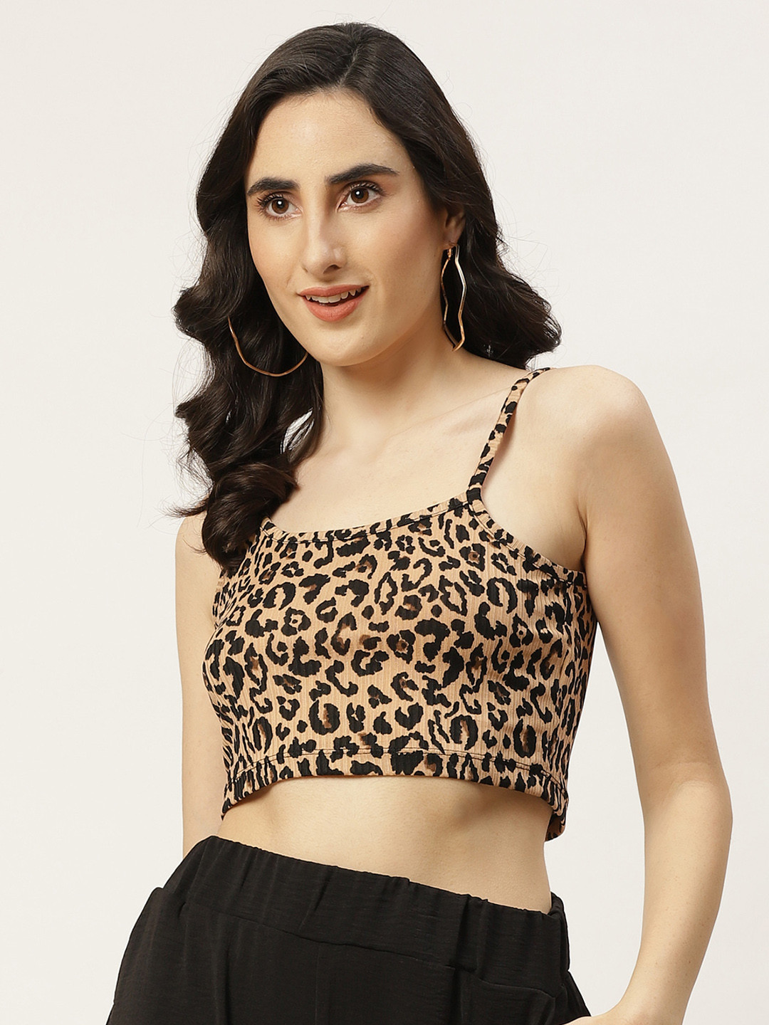 

Trendyol Beige Black Animal Regular Crop Top