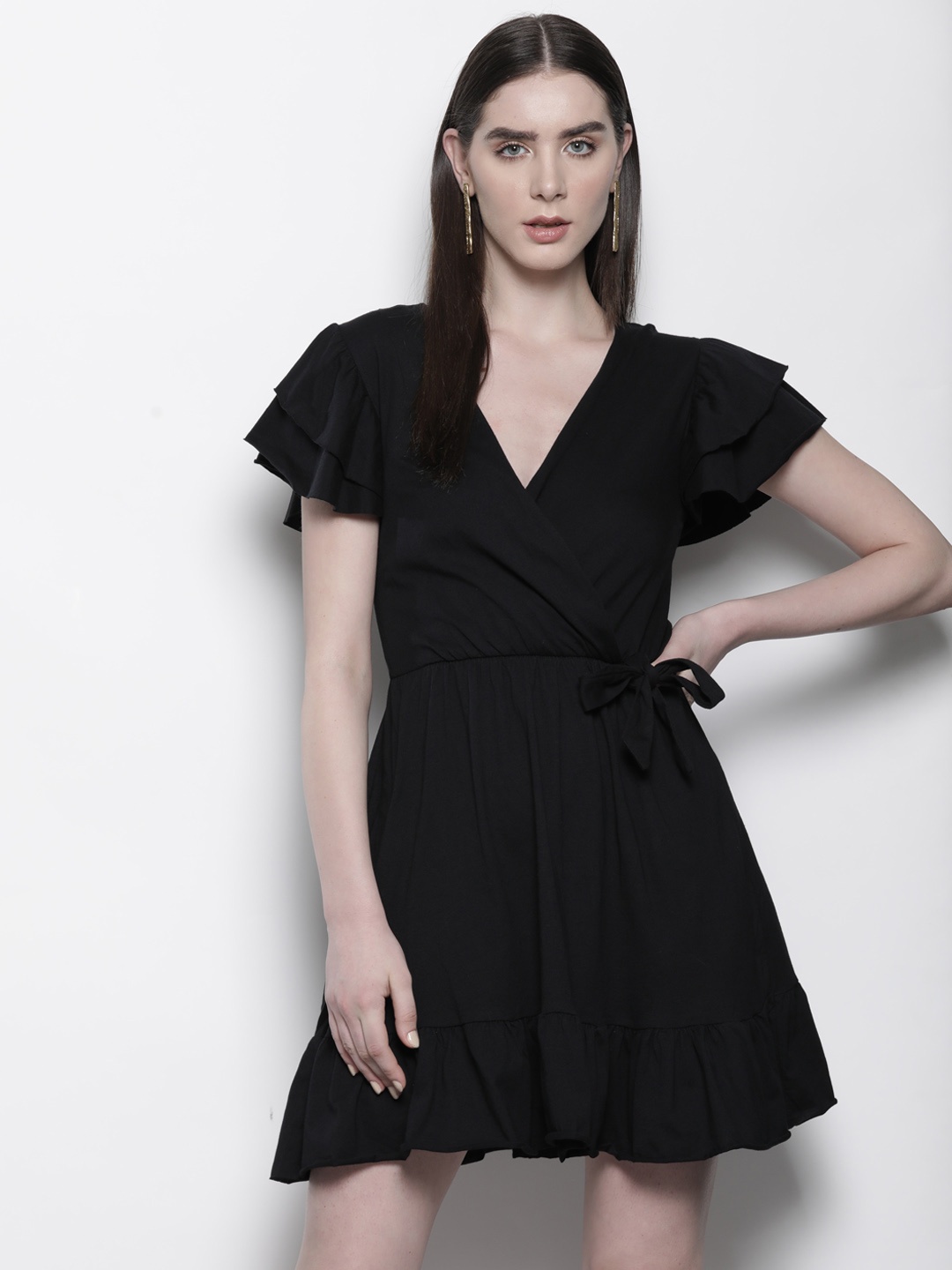 

Trendyol Pure Cotton Wrap Mini Dress, Black
