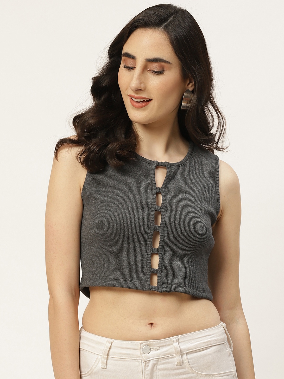 

Trendyol Charcoal Grey Solid Regular Top