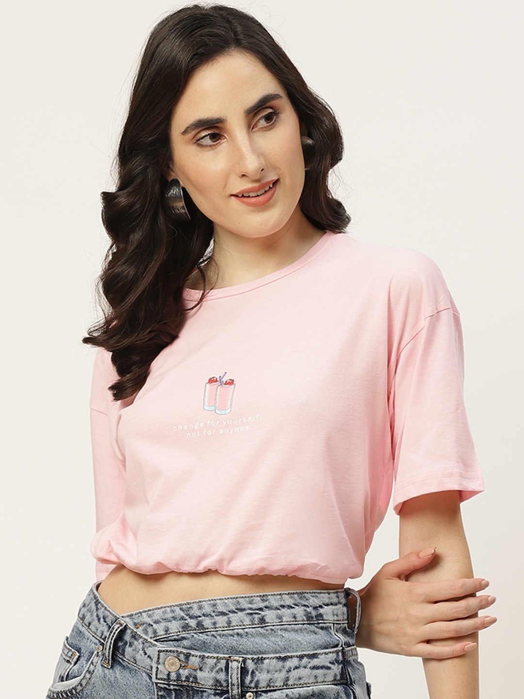 

Trendyol Pink Cotton Solid Cropped Blouson Top