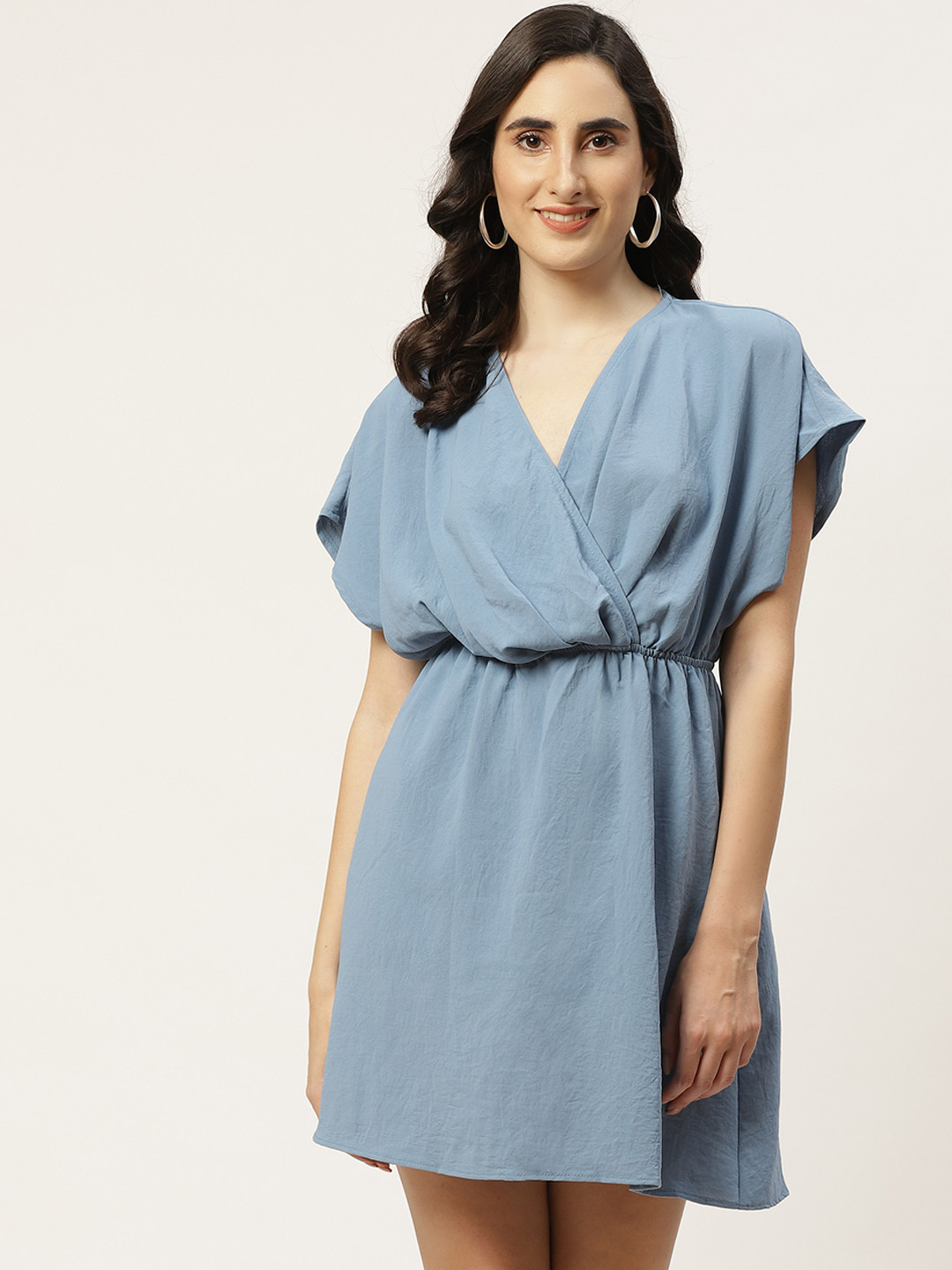 

Trendyol Women Blue Solid Wrap Dress