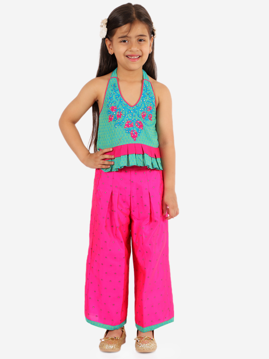 

Twisha Girls Teal & Pink Embellished Top with Palazzos