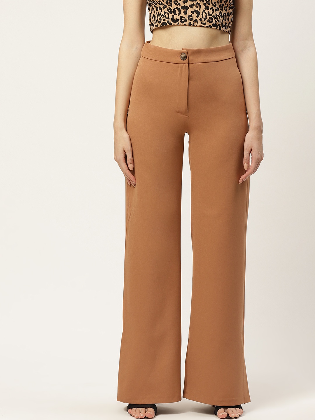 

Trendyol Women Mustard Brown Solid Parallel Trousers