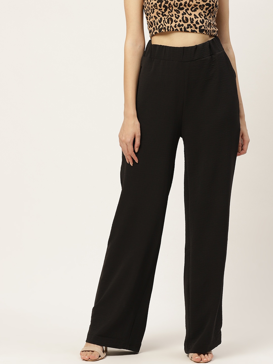 

Trendyol Women Black Solid High-Rise Parallel Trousers