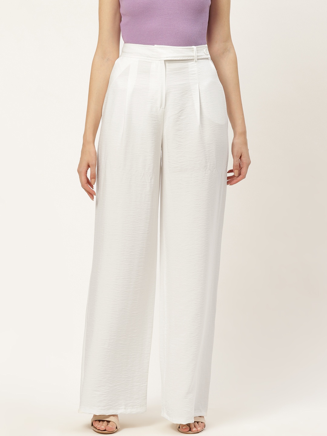 

Trendyol Women Off White Flared Pleated Parallel Trousers