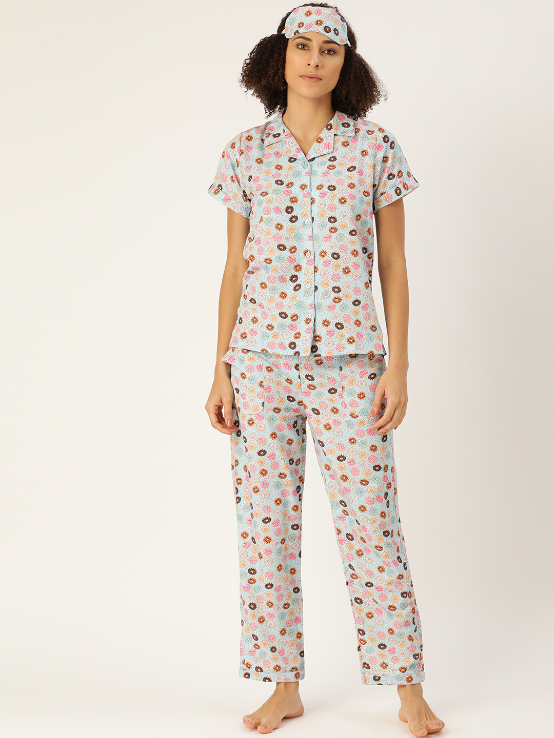 

bedgasm Women Blue & Black Printed Night suit