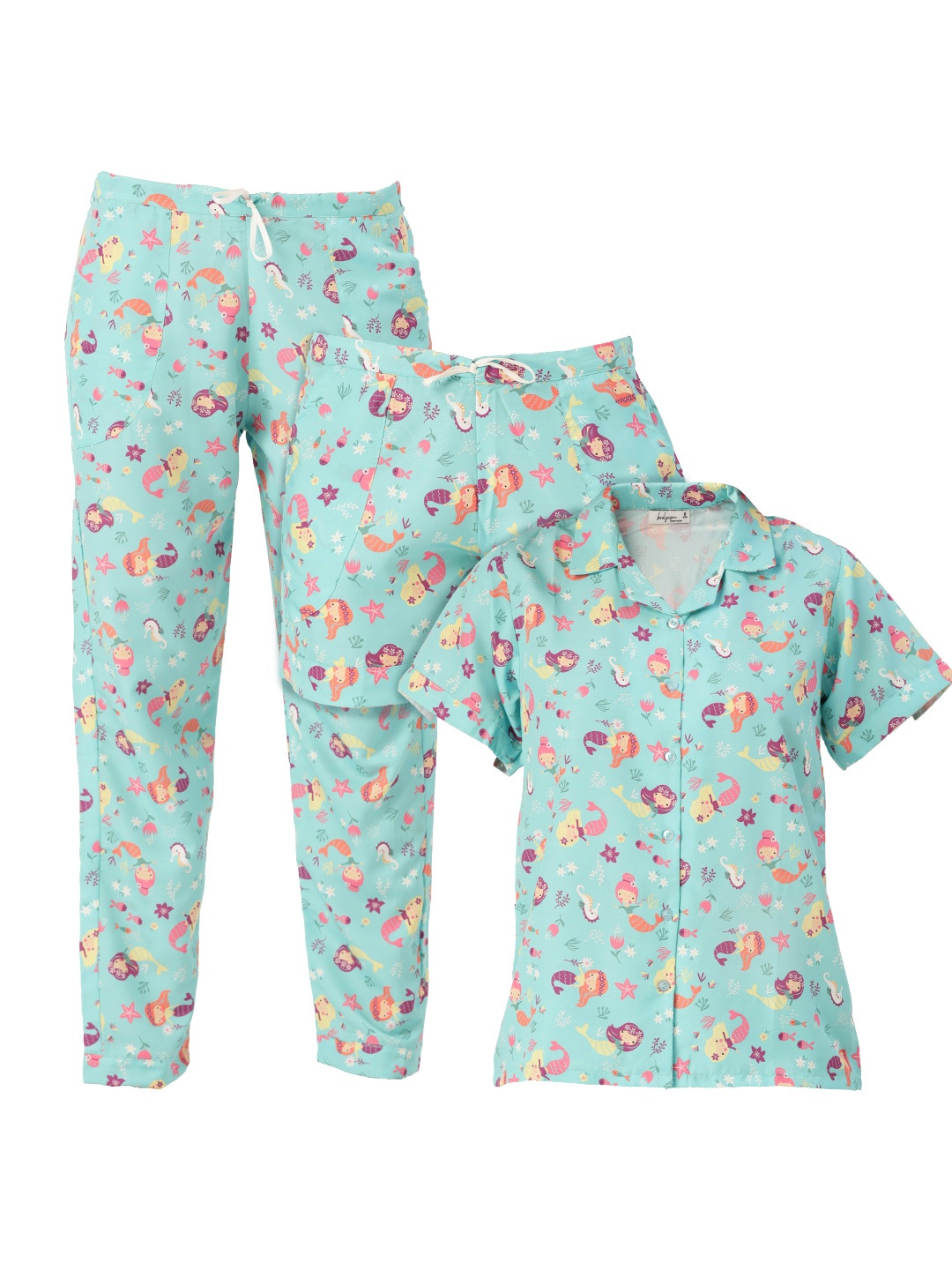 

bedgasm Women Blue & Pink 3-Pc Printed Night Suit Set with Eyemask