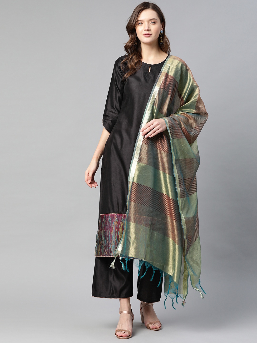 

Indo Era Women Black Kurta with Trousers & With Dupatta