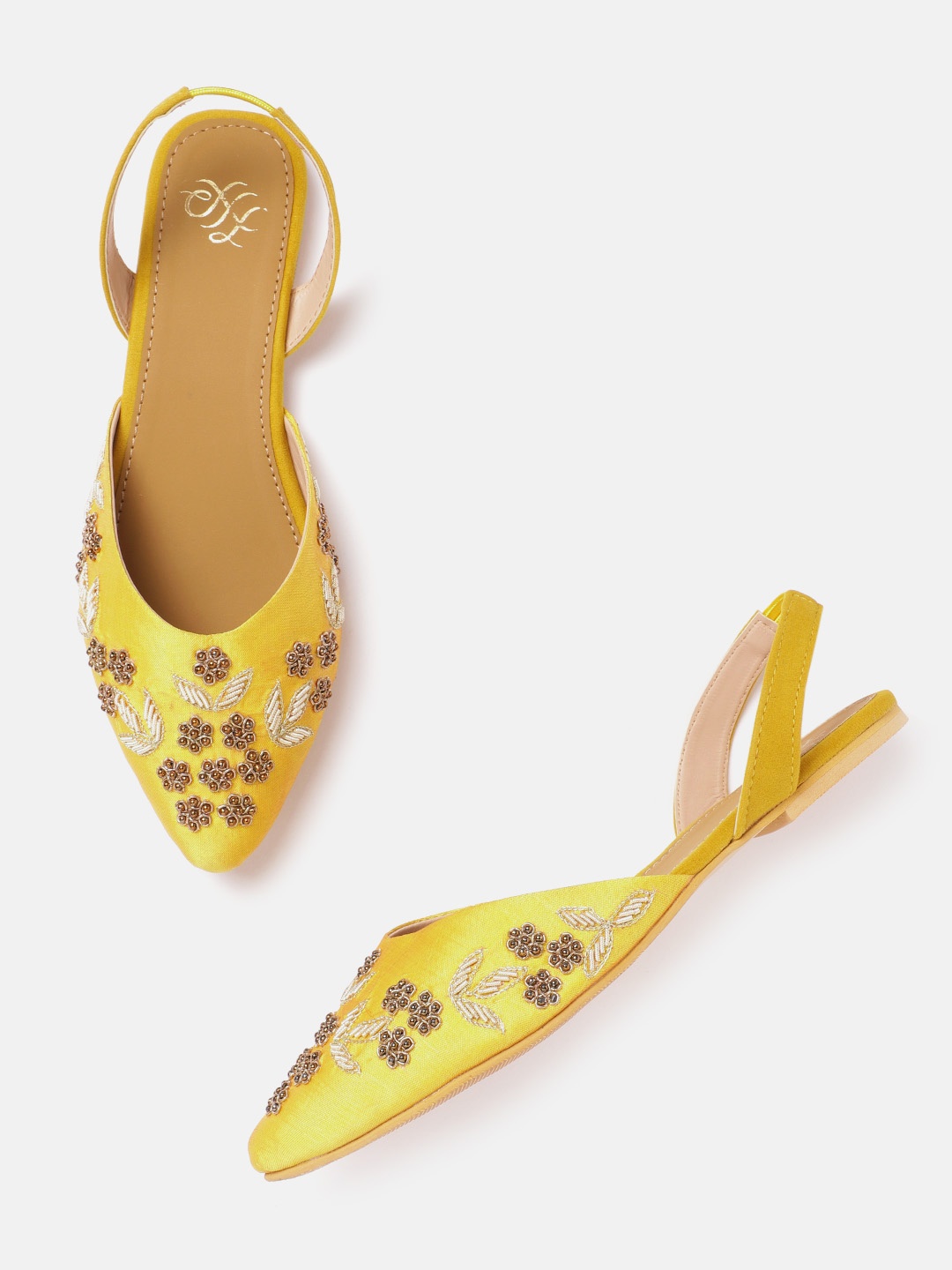 

House of Pataudi Women Mustard Yellow Embellished Flats