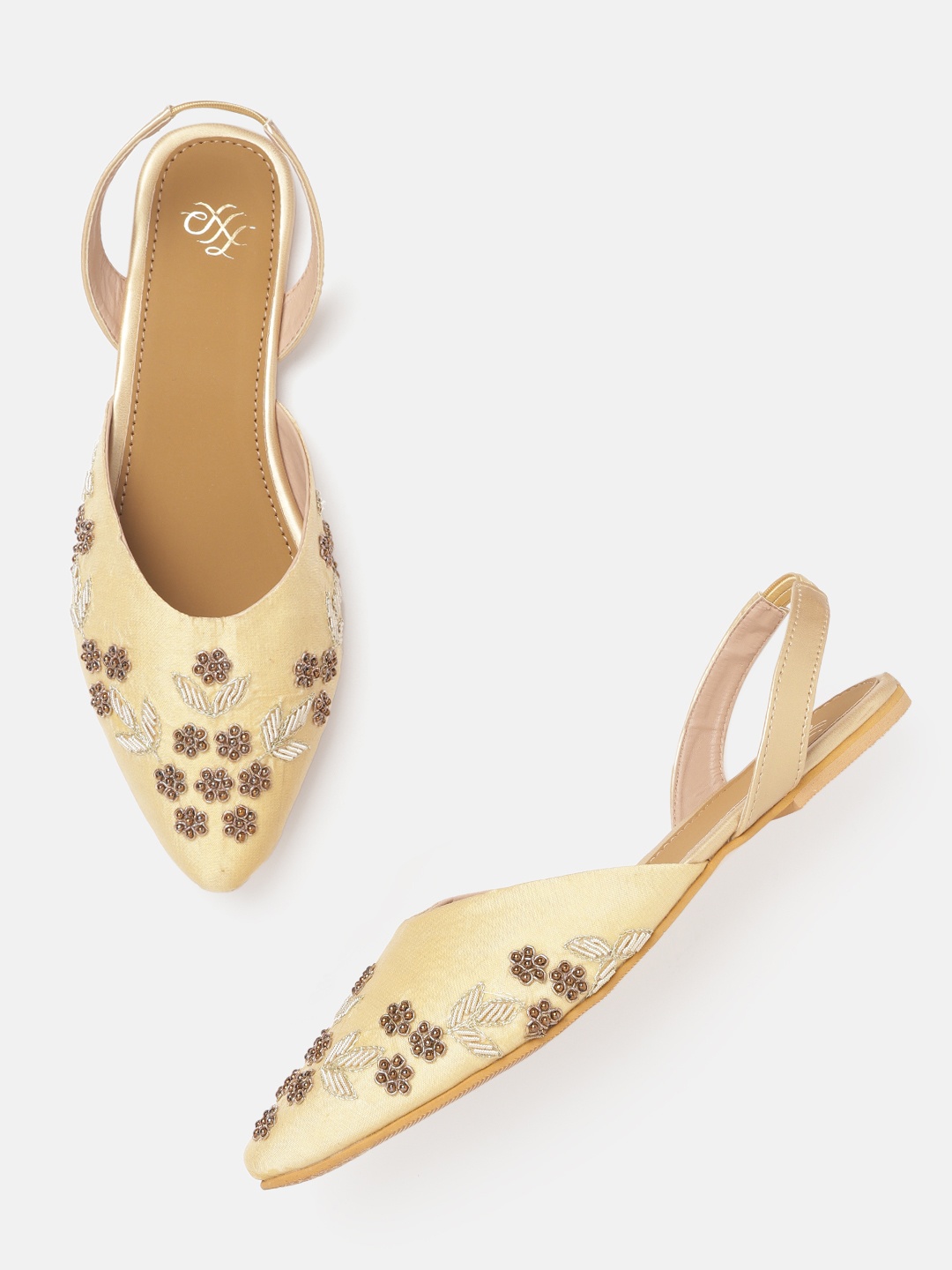 

House of Pataudi Women Gold-Toned Embellished Handcrafted Flats